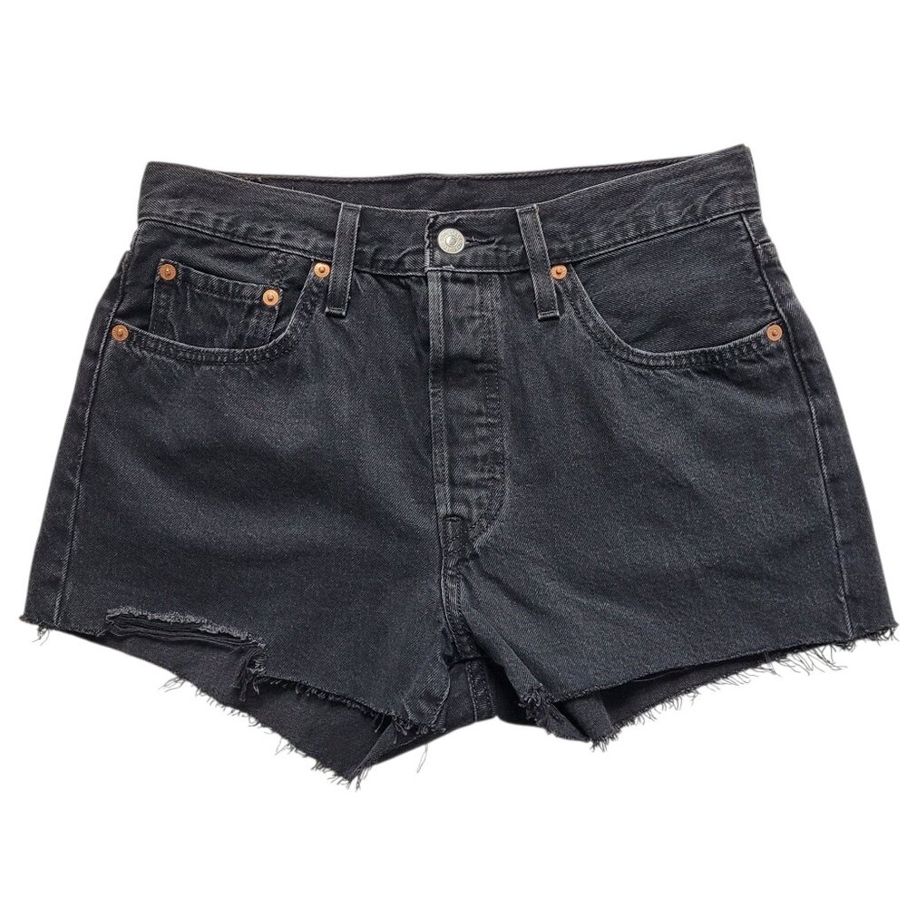 Levis 501 Original Cutoff Shorts Black High Rise Size 28 Button Fly Festival